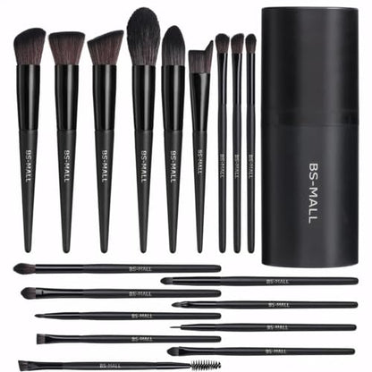BS-MALL Makeup Brush Set 18 Pcs Premium Synthetic Foundation Powder Concealers Eye shadows Blush Makeup Brushes with black case (C-Black） - color: C-Black
