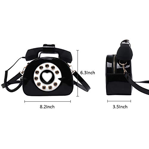 SUKUTU Telephone Shaped Purse Shoulder Crossbody Tote Bags Women Retro Phone Top-Handle Handbags for Girls - color: Black