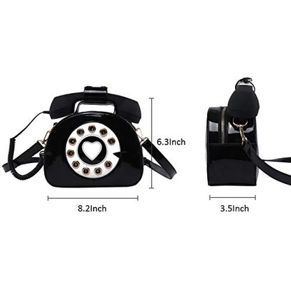 SUKUTU Telephone Shaped Purse Shoulder Crossbody Tote Bags Women Retro Phone Top-Handle Handbags for Girls - color: Black