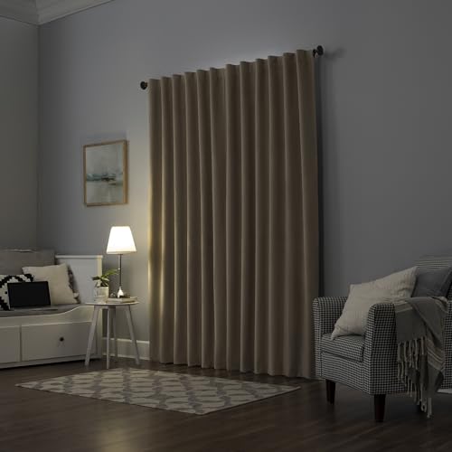 Sun Zero Hampshire Velvet Noise Reducing Thermal Extreme 100% Total Blackout Back Tab/Rod Pocket Curtain Panel, Ecru Off-White, 50" W x 108" L (1 Panel) - color: Ecru Off-white, size: 50"W x 108"L (Pack of 1)