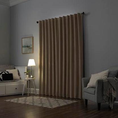 Sun Zero Hampshire Velvet Noise Reducing Thermal Extreme 100% Total Blackout Back Tab/Rod Pocket Curtain Panel, Ecru Off-White, 50" W x 108" L (1 Panel) - color: Ecru Off-white, size: 50"W x 108"L (Pack of 1)