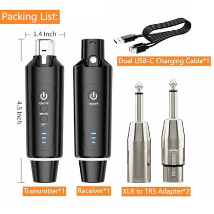 Wireless XLR Microphone Transmitter Receiver 2.4Ghz, XLR System Mic Adapter for Dynamic Microphone, Audio Mixer, Electric Guitar Bass, 48V Phantom Power for Condenser Mic, 160ft Range - size: 2.4G (1TX & 1RX)