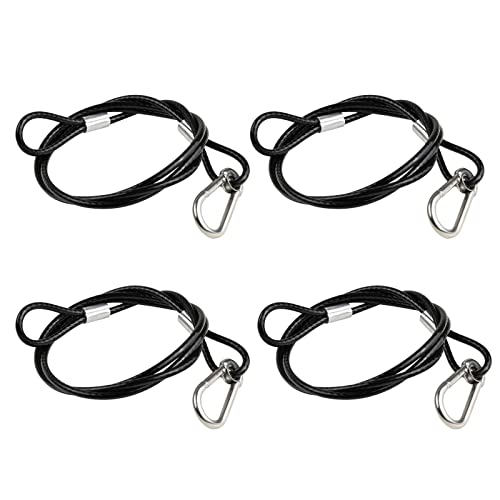 Black Coated Stainless Steel Safety Cable with Carabiner Lock | 4 Pack Stainless Steel Safety Cables, 39.4 inches Length, 110 lbs Capacity, Black Coated with Carabiner Lock for LED Lights