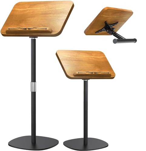 NAMON 2-in-1 Dual-use Floor & Desktop Book Stand, 100% Solid Wood, Height Adjustable from 16.5" to 51", Floor Reading Stand with Page Clip for Cookbooks, Sheet Music, Projector (with a T-Shaped) - color: Rubberwood, size: 10" x 15"
