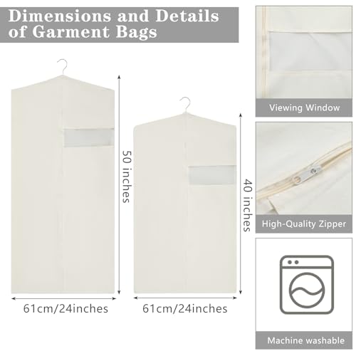 Aliceset 6 Pcs 40 Inches 50 Inches Cotton Garment Bags for Hanging Clothes, Canvas Suit Bags for Clothes Coats Jackets Shirts Closet Storage Travel Gusseted Hanging Garment Cover - size: 40 inches 50 inches