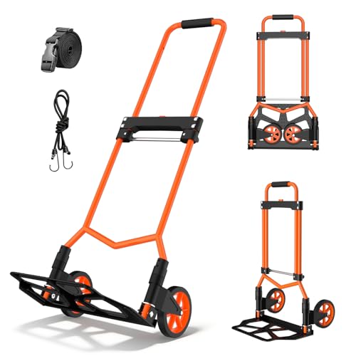 Folding Hand Truck, 180Lbs Capacity, Portable Dolly Cart with 5.9" Wheels and Telescoping Handle, Lightweight Hand Truck Dolly for Dormitory, Home, Office, Food, Shopping, logistics, Warehouse, Orange - color: Orange-1