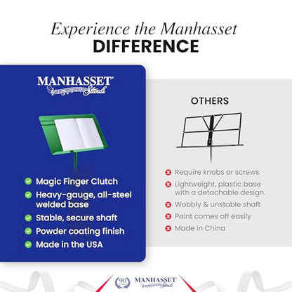 Manhasset Music Stand For Sheet Music - 48 Symphony Model - 4801GRN - Long Lasting, Durable Manhasset Stand - Adjustable Height - 20" by 12 | Long Lasting Durable Manhasset Stand, Adjustable Height, 20" x 12" Desk, Classroom, Orchestra and Band Use - colo