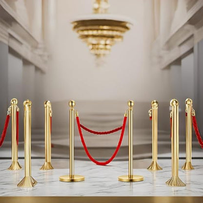 Garvee 2 Gold Stanchions and 1 Red-Velvet Rope, Stainless Steel Stanchion Post, 37.5 Ft High Crowd Control Barriers Stanchions, Red Carpet Runner Poles Set, for Party, Prom, Business, Wedding | Post, 37.5 Ft High Crowd Control Barriers Stanchions, Red Car