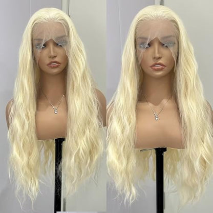 RONGDUOYI Blonde Wig Synthetic Lace Front Wigs Free Part #613 Blonde Loose Curly Wig Heat Resistant Natural Hairline Fiber Hair Glueless Lace Wigs for Women Daily Wear Cosplay Wig 24Inches - color: Blonde-#613