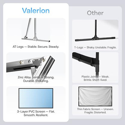 AWOL Valerion 150" Outdoor Projector Screen with Stand – 3-Min Setup, Wheeled Carry Bag, 4K/8K UHD Support, Freestanding, Portable Alloy Frame, 16:9 HD, Lightweight for Camping, Backyard, Home Theater - size: 150 inches