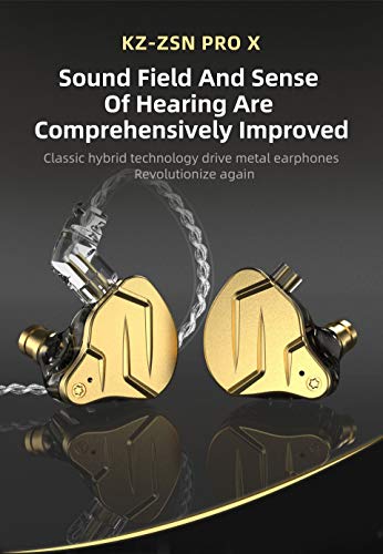 KZ ZSN PRO X Hybrid Banlance Armature with Dynamic in-Ear Earphone ERJIGO ZSNPROX 1BA+1DD HiFi Headset ZSNPRO X erabuds (Without Mic, Golden) | in-Ear Earbuds, HiFi Musician Monitor, Detachable 2-Pin, Tangle-Free Cable, Noise-Isolating, 10mm DD+BA - color