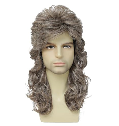 Men's 80s Mullet Wig - 80s Outfit Wig for Men, Retro Costume Wig for Halloween Theme Party Cosplay Daily Wear (Mdeium Ash Brown) - color: 8002-Light Brown