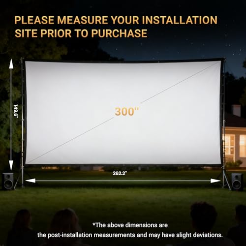 300 inch Projector Screen Upgraded, Straight Edges, Foldable, Washable and Wrinkle-Free - for Indoor Home Theater and Outdoor Cinema -White 16:11 by IOLIEO - size: 300'' Diagnol