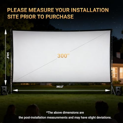 300 inch Projector Screen Upgraded, Straight Edges, Foldable, Washable and Wrinkle-Free - for Indoor Home Theater and Outdoor Cinema -White 16:11 by IOLIEO - size: 300'' Diagnol