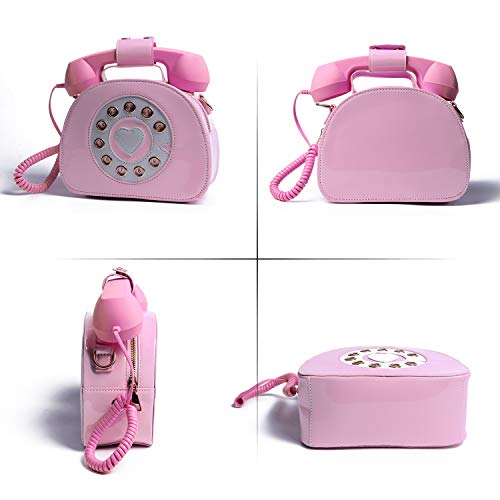Oweisong Fun Telephone Purse for Women Novelty Pink Phone Tote Handbags Top Handle Shoulder Crossbdoy Bag - color: Pink