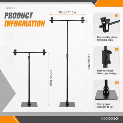 Dunzy 2 Pack Adjustable 11 in - 36.6 in High Metal Banner Holder Table Top Banner Display Poster Stand T Shaped Stand Desktop Business Poster Holder Advertising Sign Indoor Outdoor (Black) - color: Black