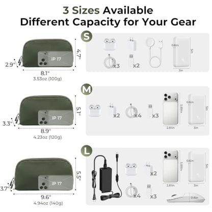 FYY Travel Cable Organizer - 8 Compartments, Lightweight, Water Repellent - color: Green, size: (M) 8.9"× 5.1"× 3.3"