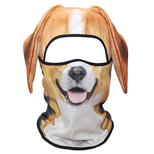 WTACTFUL 3D Animal Ears Balaclava, Breathable Face Mask for Halloween | Stand-Up Ears, Windproof Dustproof, Quick-Dry, No Fade Print, Soft, for Music Festivals Raves Ski Snowboard Moto Party - color: Beagle Funny Mss-05