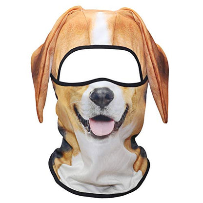 WTACTFUL 3D Animal Ears Balaclava, Breathable Face Mask for Halloween | Stand-Up Ears, Windproof Dustproof, Quick-Dry, No Fade Print, Soft, for Music Festivals Raves Ski Snowboard Moto Party - color: Beagle Funny Mss-05
