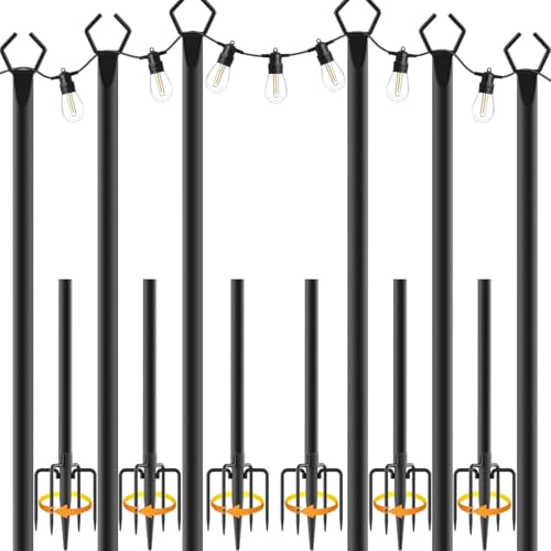 AILBTON 10Ft String Light Poles 6 Pack,Light Poles for Outside Lights,Outdoor with Fence Brackets Hanging Lights,Metal Stand Deck Patio Backyard - size: 10 feet