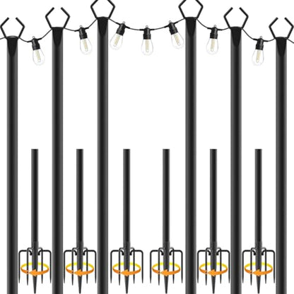 AILBTON 10Ft String Light Poles 6 Pack,Light Poles for Outside Lights,Outdoor with Fence Brackets Hanging Lights,Metal Stand Deck Patio Backyard - size: 10 feet