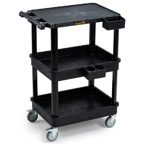 ELAFROS 3-Tier Flat Top & Deep Tub Rolling Utility Cart, 27.5 x 18.25 in - size: 27.5" x 18.25" x 38.8"
