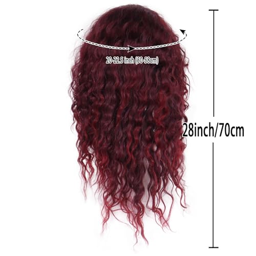 28 inch Long Burgundy Curly Wigs for Women Body Wave Ombre Red Hair Cosplay - color: Burgundy Red