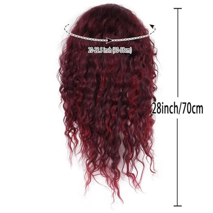 28 inch Long Burgundy Curly Wigs for Women Body Wave Ombre Red Hair Cosplay - color: Burgundy Red