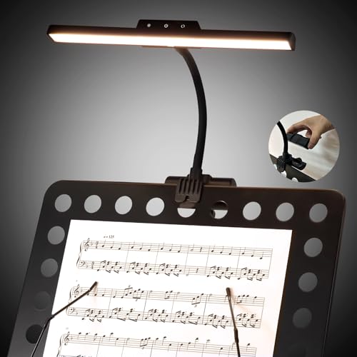 Super Bright Music Stand Light, LED Clip On Light,Magnetic Base, Removable Rechargeable Battery Operated, Long-Lasting USB-C Eye-Care Clamp Lamp, Gooseneck Design for Sheet Music, Black