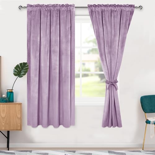 Hiasan Velvet Blackout Curtains 63 inches, 2 Panels, 52W x 63L, Purple - color: Purple, size: 52"W x 63"L (Pack of 2)