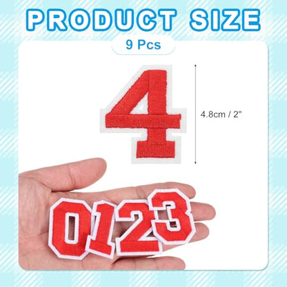 MECCANIXITY Iron on Number Patches 2" Number 4 Iron on Embroidered Patch Sew on Letter Stickers Applique for Repairing Clothing Jeans Shoes Hats DIY(Red, Pack of 9) - style: Number 4