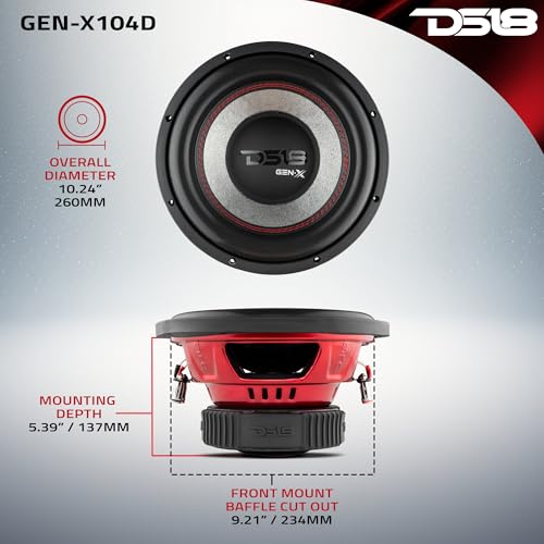 DS18 GEN-X104D Subwoofer in Black - 4 Layer Black Aluminum Voice Coil, 10", 800W Max Power, 400W RMS, Dual 4 Ohms, DVC - Powerful Car Audio Bass Speaker (1 Speaker) - style: 10-Inch