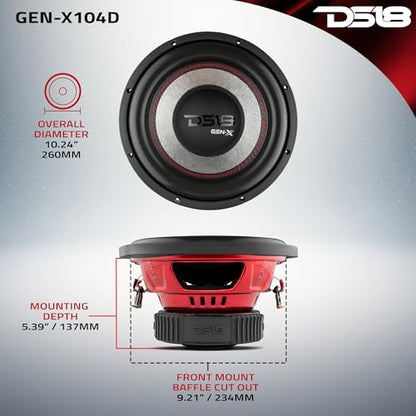 DS18 GEN-X104D Subwoofer in Black - 4 Layer Black Aluminum Voice Coil, 10", 800W Max Power, 400W RMS, Dual 4 Ohms, DVC - Powerful Car Audio Bass Speaker (1 Speaker) - style: 10-Inch