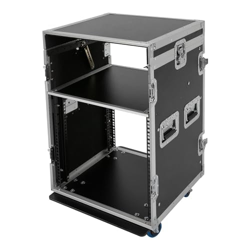 10U PA DJ Rack/Road ATA Case, Network & Stereo Rack with Slant Mixer Tops, Heavy-Duty DJ Work Table Rolling Studio Equipment Cabinet, Amplifier Mixer Storage Stand for Pro Tour Grade, Live Sound - size: 10U