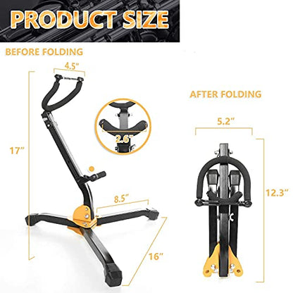 Folding Saxophone Stand for Alto Sax, Alto Tenor Sax Stand, Adjustable Metal Triangle Base Design Saxophone Holder Rack Portable Musical Instrument