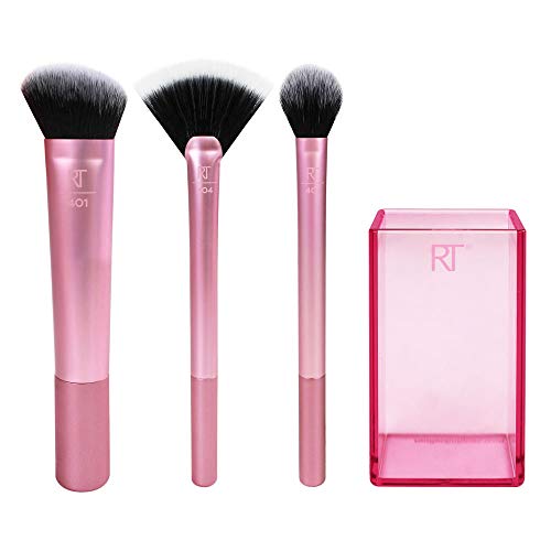 Real Techniques Cruelty Free Sculpting Set, Includes Fan or Setting Brush & Brush Cup, Synthetic Bristles, Pink, 4 Piece - style: Sculpting Set