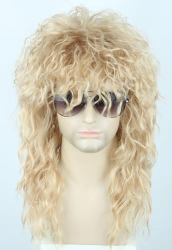 Topcosplay Men or Women 80s Mullet Wig Rock Disco Wigs Long Curly Blonde - color: Blonde-613#
