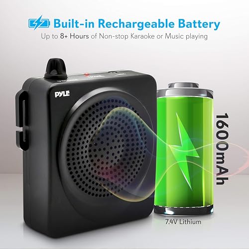 Pyle Portable PA Speaker and Voice Amplifier: Compact Waistband with Rechargeable Battery, Includes Headset Microphone & 3.5mm Aux Jack - Ideal for Tour Guides, Teachers, and Meetings