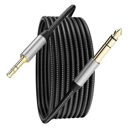 3.5 mm to 6.35 mm Audio Cable 20Ft, Gold-Plated Terminal Silver Color Zinc Alloy Housing 3.5mm 1/8" Male TRS to 6.35mm 1/4" Male TRS Nylon Braided Stereo Audio Cable for Cellphone,Amplifiers(20Ft/6M) - size: 20 ft