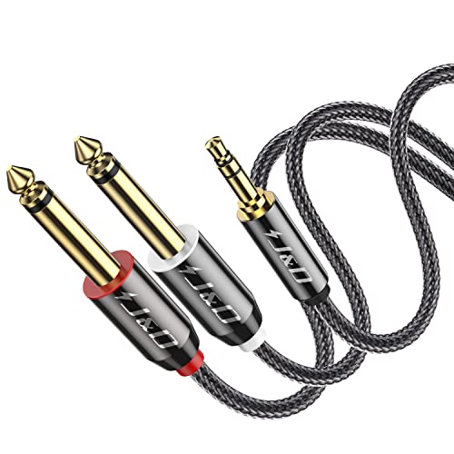 J&D 1/8 to 1/4 Stereo Cable, 3.5mm TRS to Dual 6.35mm TS Breakout Cable Y Splitter Cord for Amplifiers/Audio Mixer/Audio Recorder/MP3/MP4, Nylon Braid, Gold Plated Copper Shell, 25 Feet - size: 25 Feet