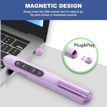 QUI 2 Pack Presentation Clicker with Volume Control, USB,Purple | RF 2.4GHz USB Presentation Remote Control,PowerPoint Clicker Slide Advancer for Computer, Laptop, Mac - color: Purple