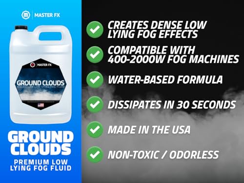 Ground Clouds Premium Low Lying Fog Fluid - Compatible with Water-Based Ground Fog Machines 400-2000W - No Rise Effect - Perfect for Live Events, Halloween, Themed Attractions, and More - 1 Gallon - size: 1 Gallon