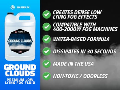 Ground Clouds Premium Low Lying Fog Fluid - Compatible with Water-Based Ground Fog Machines 400-2000W - No Rise Effect - Perfect for Live Events, Halloween, Themed Attractions, and More - 1 Gallon - size: 1 Gallon