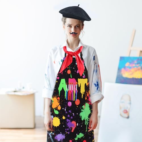Kyson Artist Costume for Adult 8 Pcs Painter Halloween Dress Up with Beret Apron Palette Paint Brushes Earrings Bandana Beard - color: Black Art Apron