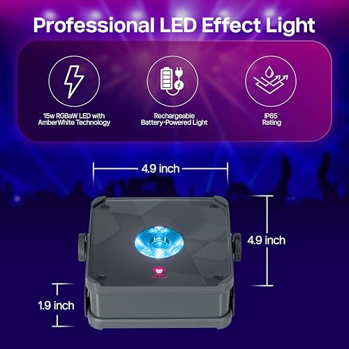 Ape Labs Mini 2+ Ultra Efficient LED Uplighting with Remote & 10 Hours Battery Life for Weddings, DJs & Event Lighting - IP65 Waterproof RGBaW Spotlight with MusikMode & DMX App Control - Set of 2 - color: Gray, size: Set of 2