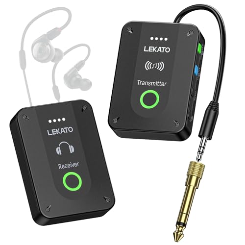 LEKATO Wireless in Ear Monitor System MS-02, Upgraded 2.4G Stereo IEM System Low Latency with Transmitter Beltpack Receiver Auto-Pairing,One to More, in-Ear Monitoring for Church,Band,Singer,Stage - size: Transmitter+Receiver