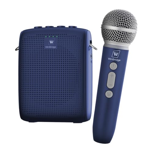 WinBridge Voice Amplifier with Wireless Mic for Teachers Blue WB009 | 15W Powerful Pa System,Bluetooth with 50ft Range, 12–15hr Battery, Dual Voice+Music Mode, Portable Lightweigh,Mute Control - color: Blue