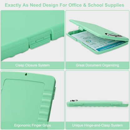 Clipboard with Storage, A4 Binder Nursing Clipboards with Pen Holder, Heavy Duty Storage Clipboards with Low Profile Clip, Clipboard Folder Side-Opening, Smooth Writing Clip Board (Light Green) - color: Light Green