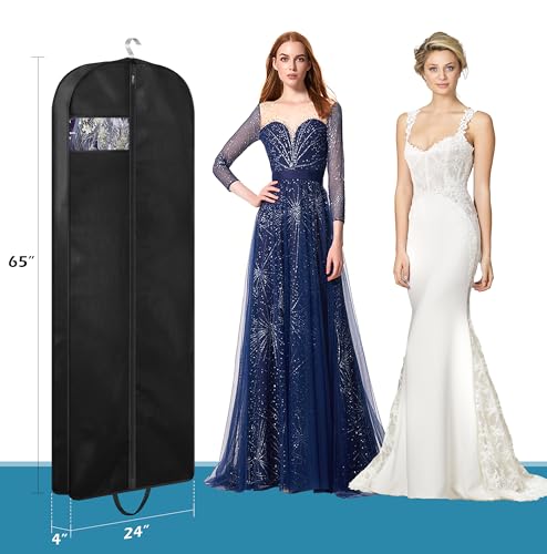 KIMBORA 65" Dress Garment Bags for Hanging Clothes Travel, Gusseted Garment Bags for Closet Storage with Handles for Long Gowns, Coats（3 Packs） - size: 65"