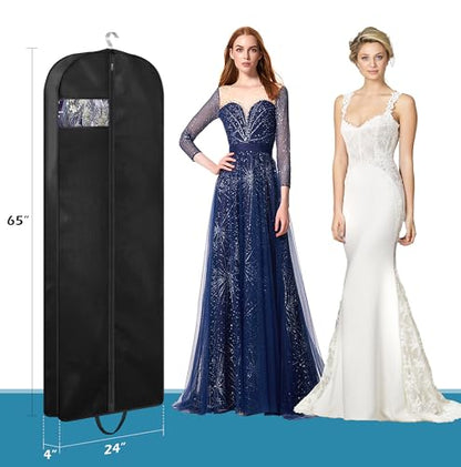 KIMBORA 65" Dress Garment Bags for Hanging Clothes Travel, Gusseted Garment Bags for Closet Storage with Handles for Long Gowns, Coats（3 Packs） - size: 65"